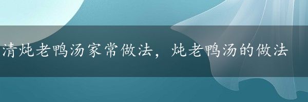 清炖老鸭汤家常做法，炖老鸭汤的做法