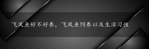 飞凤鱼好不好养，飞凤鱼饲养以及生活习性