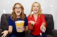 Jenna Fisher and angela kinsey are playing a podcast about the office.